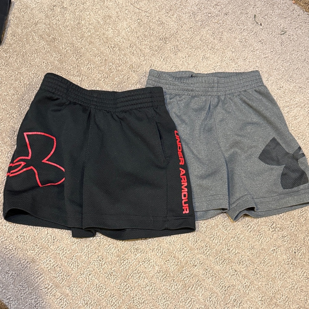 Under Armour Women's Black & Gray Athletic Shorts Duo with Red Accents